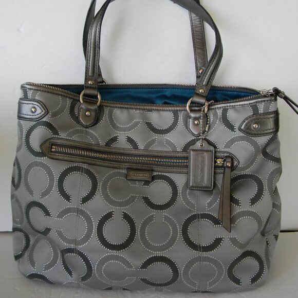 COACH Lrg Daisy Gray Outline Op Art Metallic Emma Tote Shoulder Bag 29122E - Picture 1 of 9